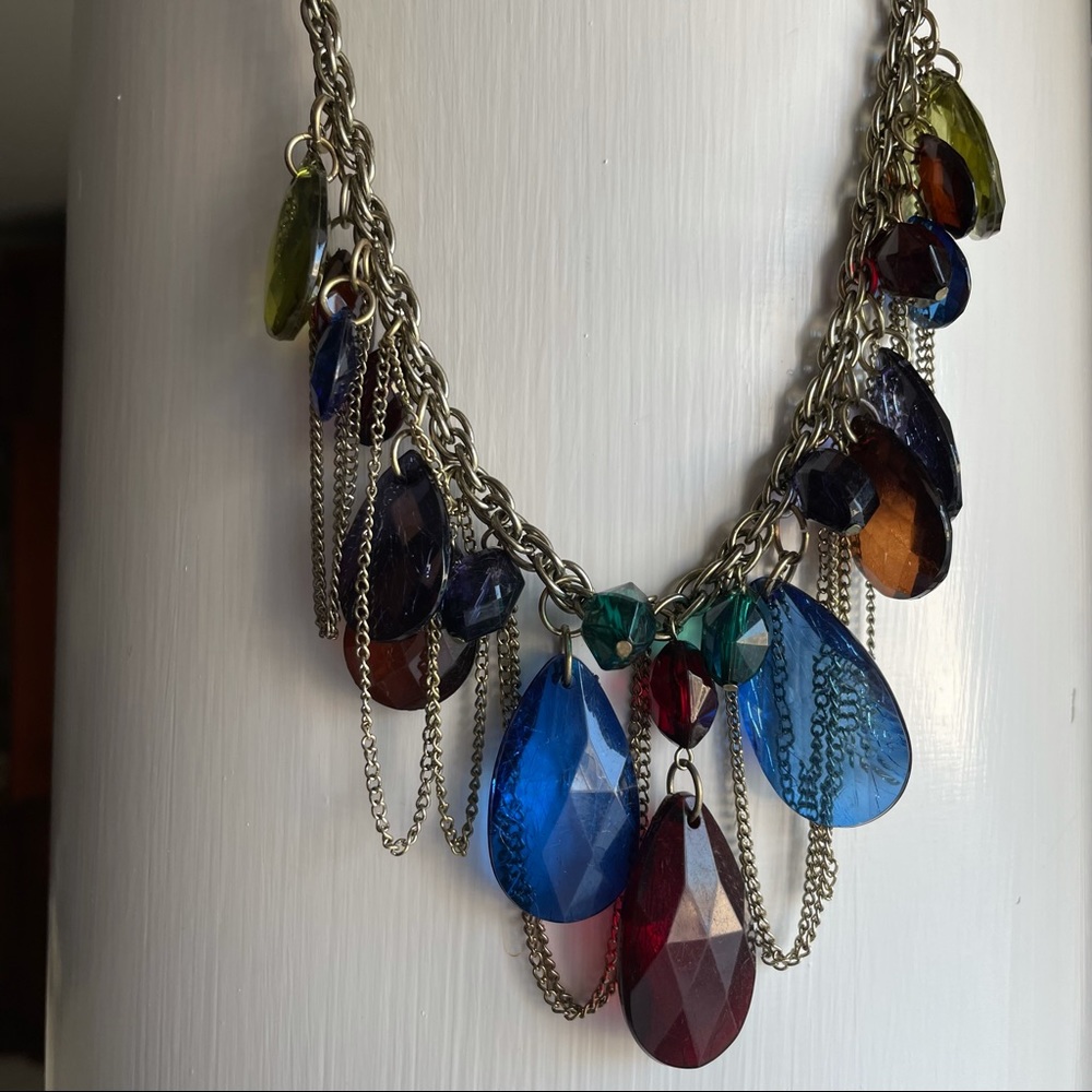 Jewel toned charm necklace